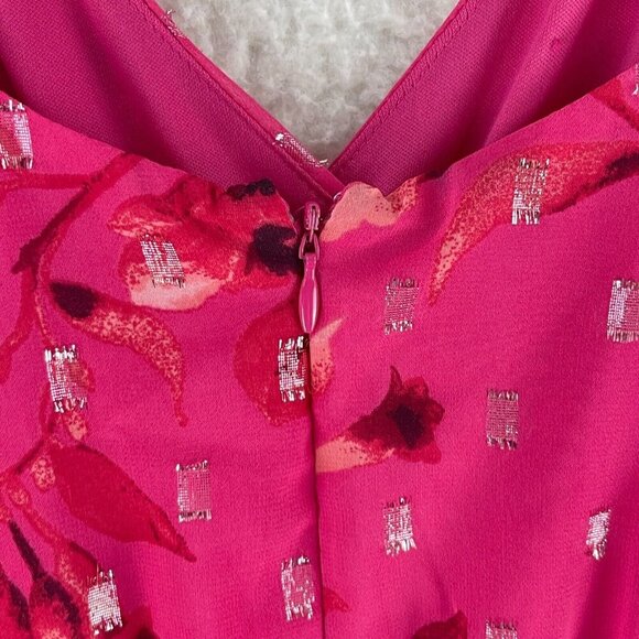 White House‎ Black Market Pink Cold Shoulder Ruffle Dress Womens Floral Size 2 - Picture 14 of 14